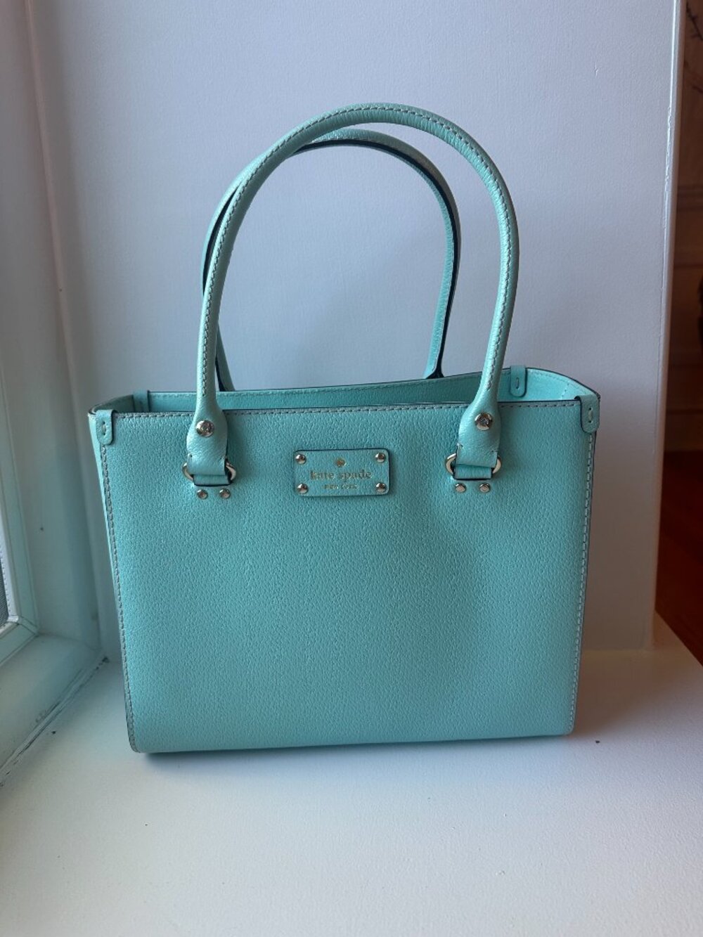 Kate Spade Wellesley Quinn Large Leather Shoulder Bag Tote in Aqua Turquoise